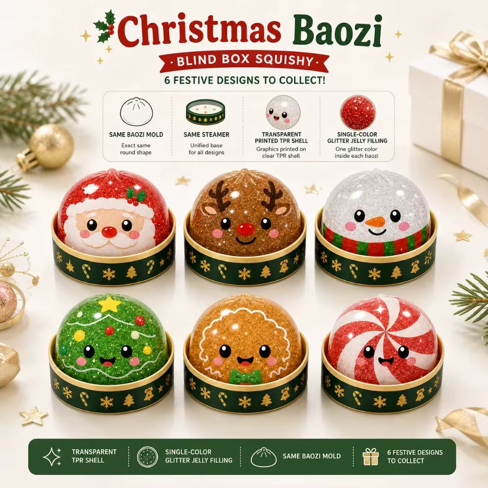 Soft Texture Christmas Stress Squeeze Glitter Ball Slow Rise Cute Baozi Squishy Comfortable TPR Christmas Party Favors