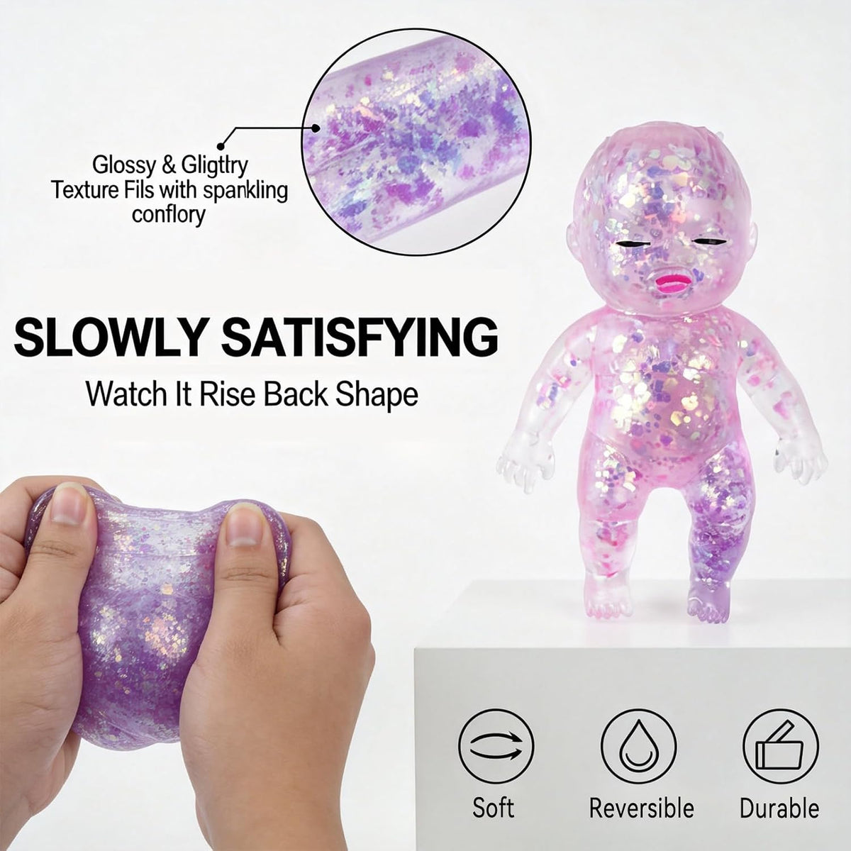 3PCS Squishies Glittery, Slow Rising Squishies, Desk Decor & Anxiety Relief